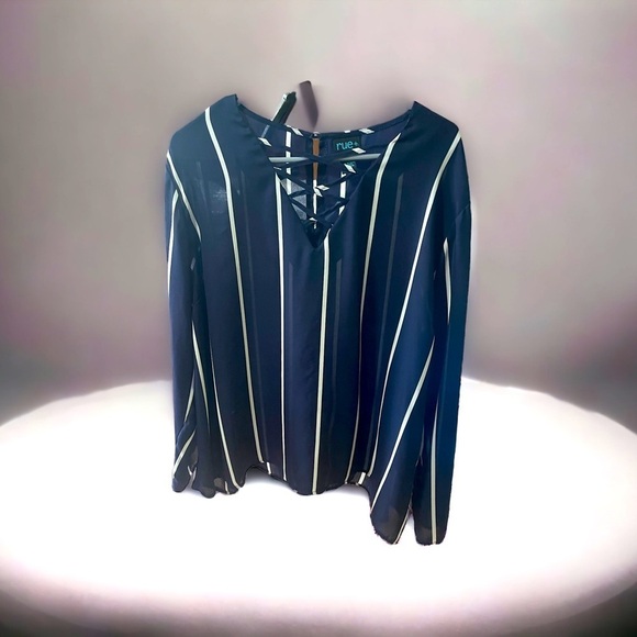 Size 3X Rue + blue and white blouse - Picture 2 of 6